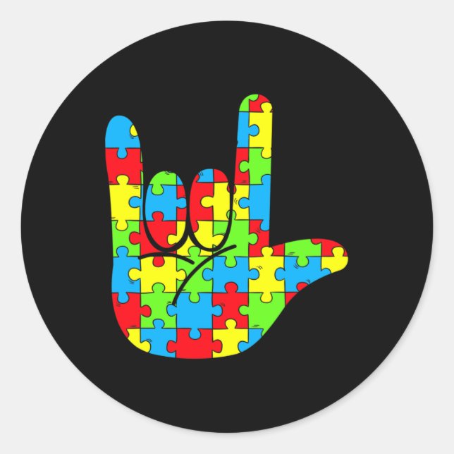 Adesivo Redondo ASL Love Sign Language Autismo Sensibilização (Frente)
