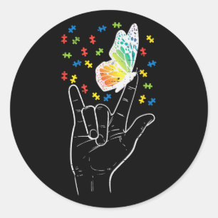 Adesivo Redondo Asl Love Sinal Butterfly Quebra-cabeça Autism Awar