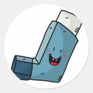 Adesivo Redondo Asma Inhaler - desenho animado feliz