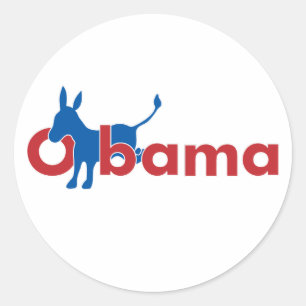 Adesivo Redondo Asno azul de Obama - esboço branco