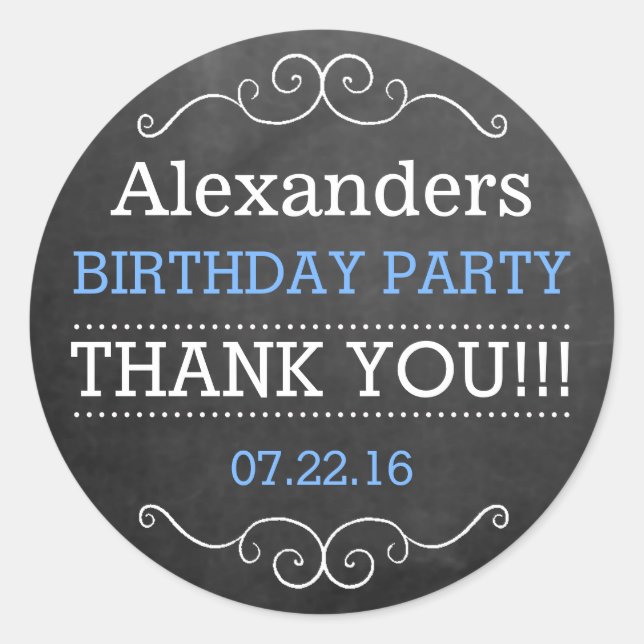 Adesivo Redondo Aspecto do quadro chalkboard - Festa de aniversári (Frente)