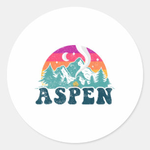 Adesivo Redondo Aspen Colorado Co Esqui na Montanha Vintage 80s As