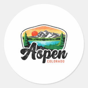 Adesivo Redondo Aspen Colorado Co Mountain Skiing Vintage 80s Aspe