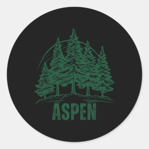 Adesivo Redondo Aspen Colorado Montanhas Esqui Árvore de Pinheiro