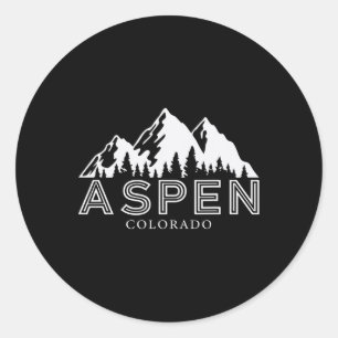 Adesivo Redondo Aspen Colorado Mountain Ski Férias de Esqui Trip W