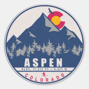 Adesivo Redondo Aspen Colorado Retro Sunset Souvenirs 80s