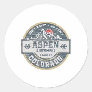 Adesivo Redondo Aspen Colorado Rocky Mountains Tee Hiking Camping 
