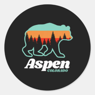 Adesivo Redondo Aspen Colorado Skiing Snowboard Bear