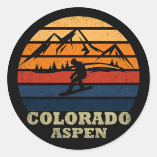 Adesivo Redondo Aspen Colorado vintage snowboarder