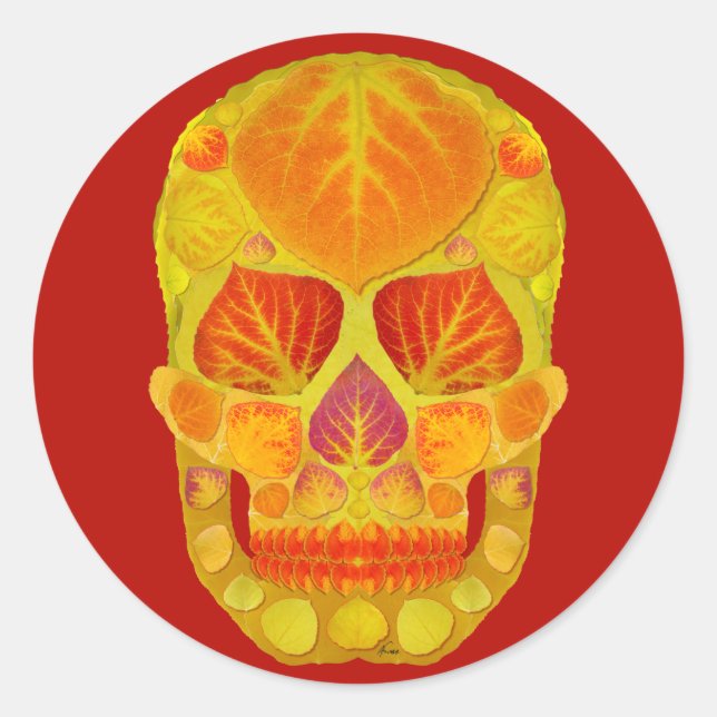 Adesivo Redondo Aspen Folha Crânio 13 (Frente)