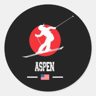 Adesivo Redondo Aspen Usa Ski Resort Rocky Mountain American Skii