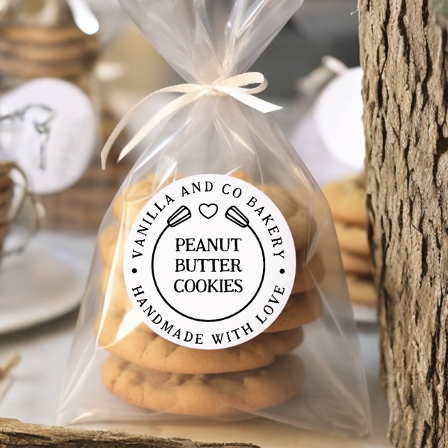 Adesivo Redondo Assado à Mão Com Amor Negócio de Padaria Coração B (Criador carregado)