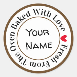 Adesivo Redondo Assado com Amor Fresco do Forno em Choco Preto