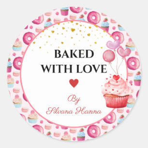 Adesivo Redondo Assado com Amor - Lindos Cupcakes & Donuts 