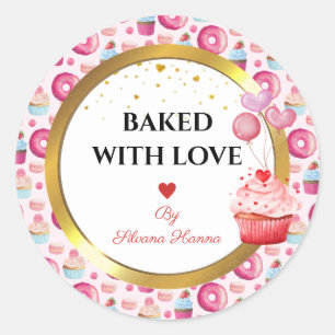 Adesivo Redondo Assado com Amor - Lindos Cupcakes & Donuts 
