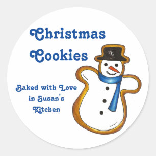 Adesivo Redondo Assar assado Adoro Biscoito de Natal Snowman Winte