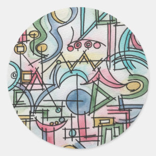 Adesivo Redondo Assimetria - Arte Geométrica Abstrata Pintada à Mã