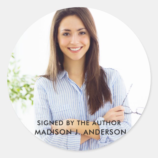 Adesivo Redondo Assinada pela Foto Redonda do Autor (Frente)