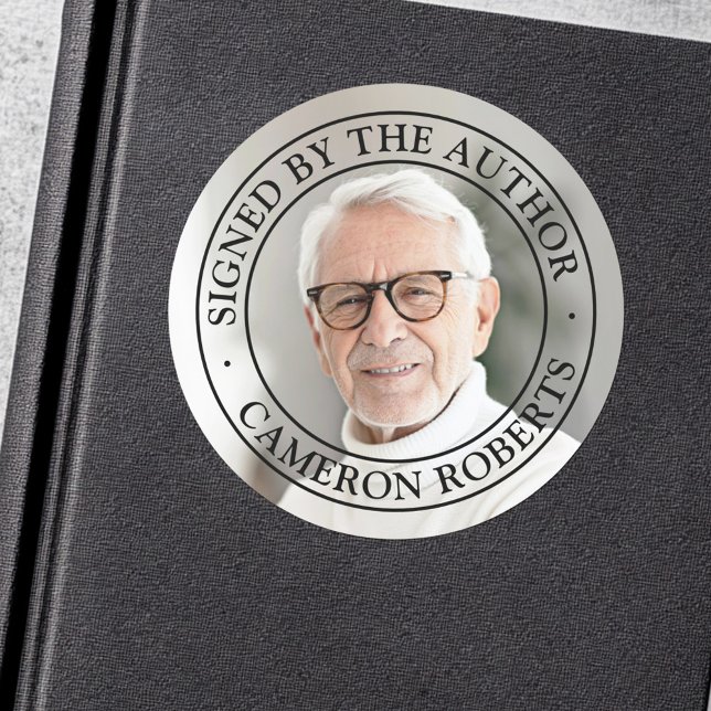 Adesivo Redondo Assinado pelo autor cheio elegante (Signed by the author full photo elegant classic round sticker)