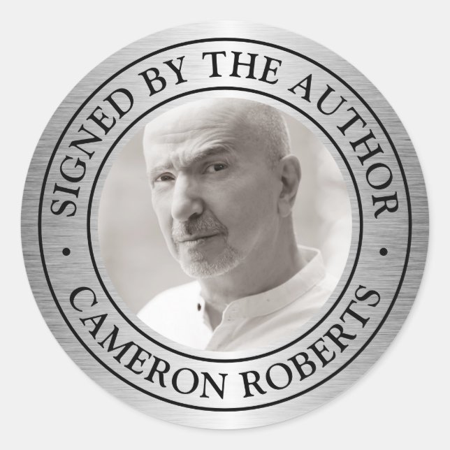 Adesivo Redondo Assinado pelo autor, gradiente personalizado de pr (Frente)