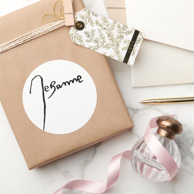 Adesivo Redondo Assinatura de Jeanne d'Arc (Presentear)