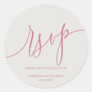 Adesivo Redondo Assinatura de Letra Elegante rosa RSVP