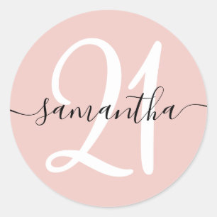 Adesivo Redondo Assinatura de Menina Personalizada Número 21 Blush