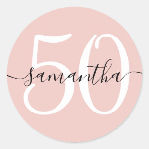 Adesivo Redondo Assinatura de Menina Personalizada Número 50 Blush