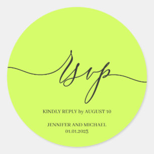 Adesivo Redondo Assinatura de Script Casamento Elegante RSVP Cyber