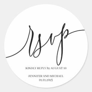 Adesivo Redondo Assinatura de Script RSVP Elegante