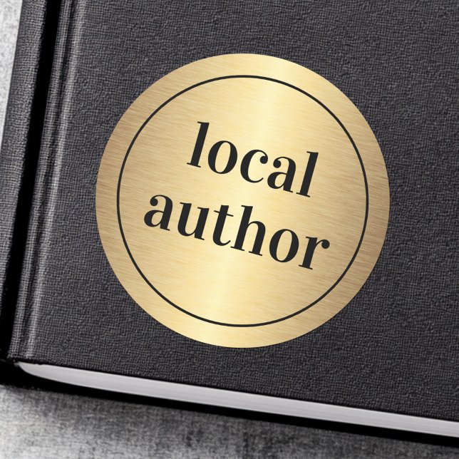 Adesivo Redondo Assinatura do livro gradiente de ouro de autor loc (Local author golden gradient book signing classic round sticker)
