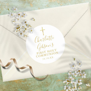 Adesivo Redondo Assinatura Dourada Cruz Dourada Primeira Comunhão