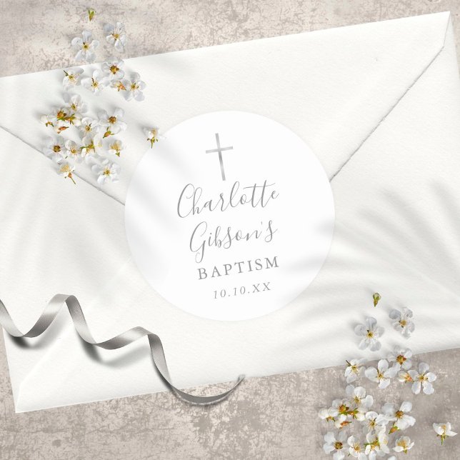 Adesivo Redondo Assinatura Elegante Silver Cross Baptism Christeni (Criador carregado)