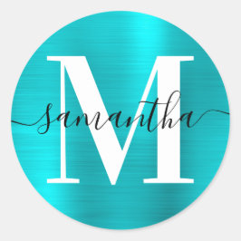 Adesivo Redondo Assinatura Monograma Turquoise Blue Shimmer