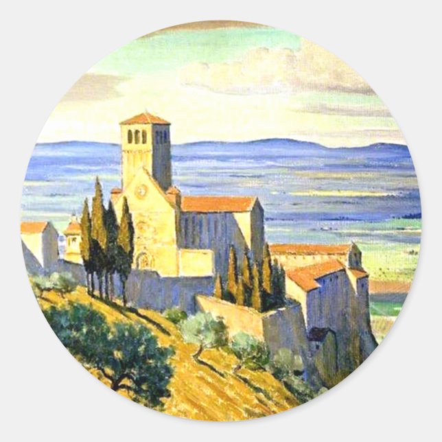 Adesivo Redondo Assisi, Itália - pintura de arte, (Frente)