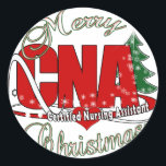 Adesivo Redondo Assistente de Enfermagem Certificado CNA CHRISTMAS<br><div class="desc">Assistente de Enfermagem com Certificação CNA CHRISTMAS BIG RED ACRONYM MERRY CHRISTMAS - Celebração</div>