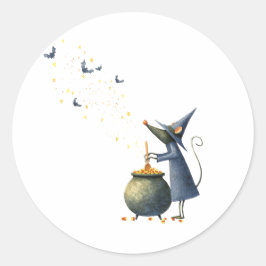 Adesivo Redondo Assistente de Mouse Cute Spooky em Caldeirão — Ret