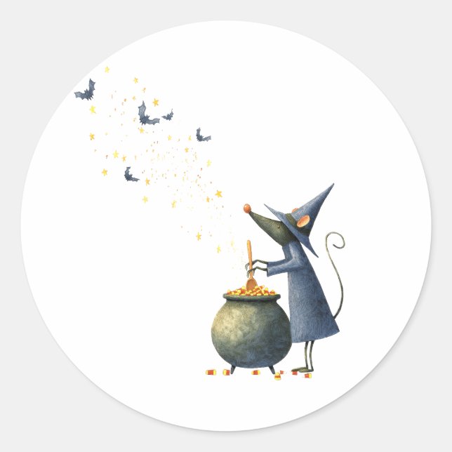 Adesivo Redondo Assistente de Mouse Cute Spooky em Caldeirão — Ret (Frente)