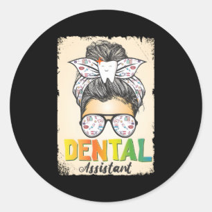 Adesivo Redondo Assistente Dental Messy Bun Hygienist Oral