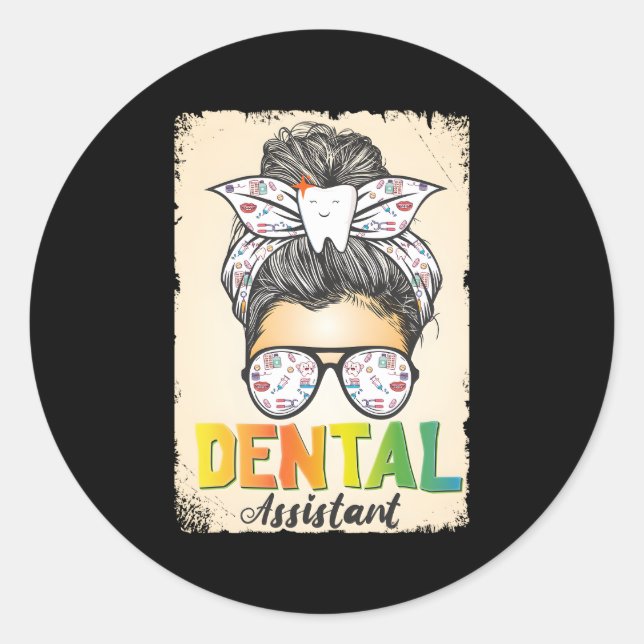 Adesivo Redondo Assistente Dental Messy Bun Hygienist Oral (Frente)