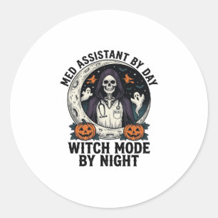 Adesivo Redondo Assistente Médico Bruxas de Halloween Gravura Vint