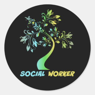 Adesivo Redondo Assistente Social, Gráficos Florais