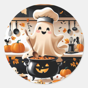 Adesivo Redondo Assombrado e faminto - Chef Fantasma Kawaii no Kit