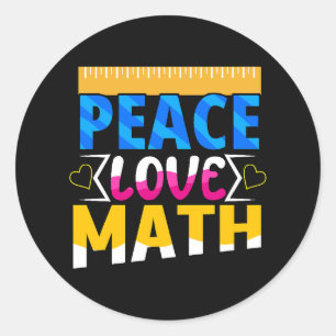 Adesivo Redondo Assunto da Escola de Matemática Peace Love