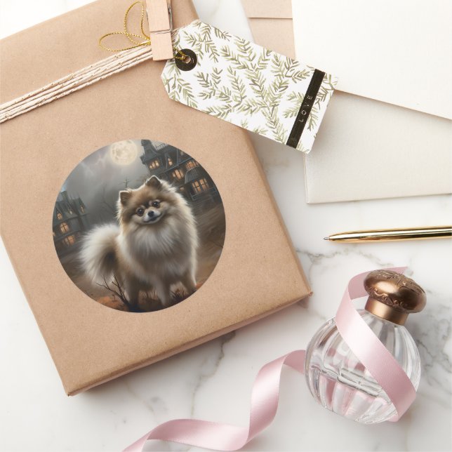 Adesivo Redondo Assustador do Dia das Bruxas da Pomerânia (Presentear)