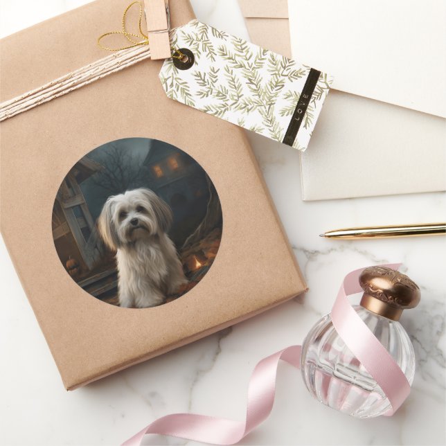 Adesivo Redondo Assustador do Halloween no Havanês (Presentear)