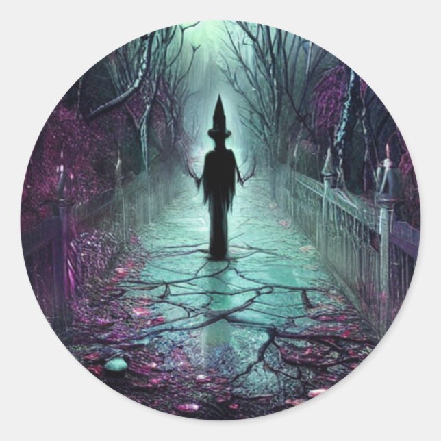 Adesivo Redondo Assustador gótico assustador e picante clássico (Frente)