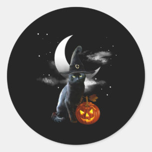 Adesivo Redondo Assustador Halloween Black Witch Hat E Pumpkin