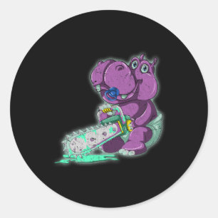 Adesivo Redondo Assustador Hippo Assustador Vaporwave Animal Chain