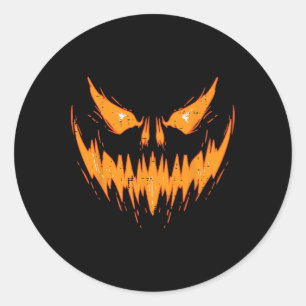 Adesivo Redondo Assustador Jack O Lanterna Face Pumpkin Halloween